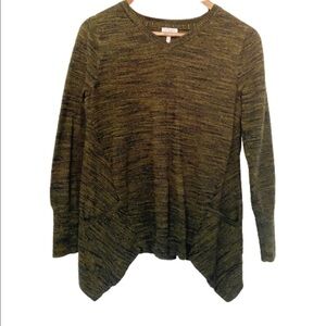 LOGO By Lori Goldstein Heathered Green Shark Bite Pockets Sweater